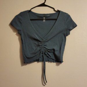 Pacsun Teal Front-Tie Crop Top